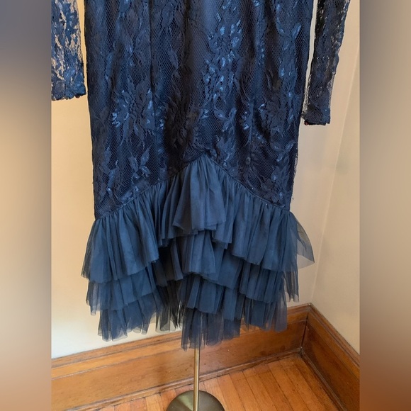 Vintage new leaf lace tulle black dress dance party whimsy goth moody 90’s 80’s - Picture 4 of 9